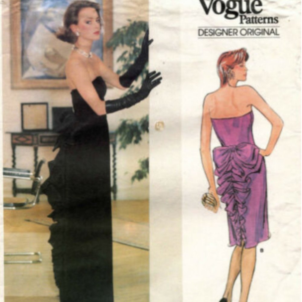 1980s Black Taffeta Evening Gown
